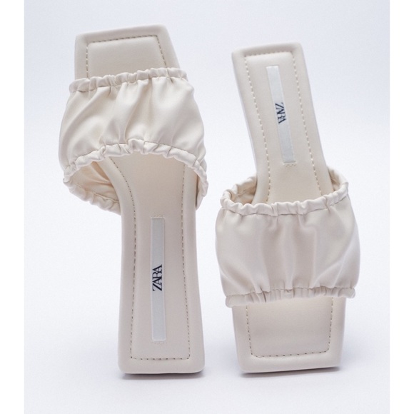 Zara Low Heeled Ruched Sandal With Square Toe